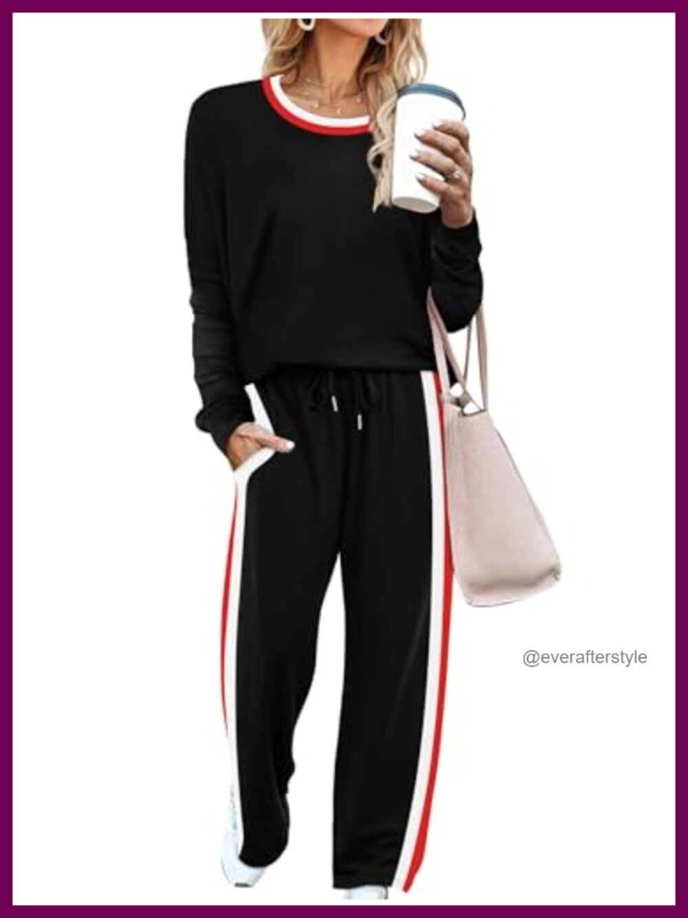 2 Piece Lounge Set Long Sleeve Top Drawstring Jogger Pants Polyester Spandex
